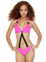 Bandage Cross Black/Pink Bikini Set