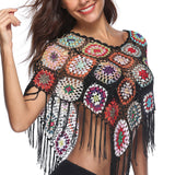 Crochet Long Fringed Boho Black Cover Up