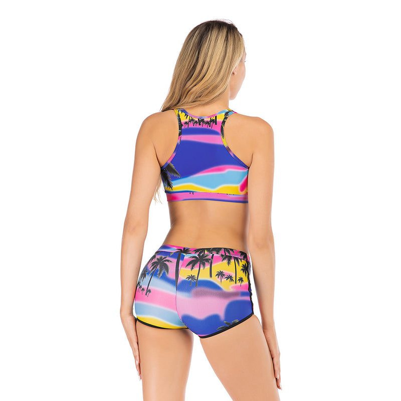 Printed Palm Tree Purple Bikini Set