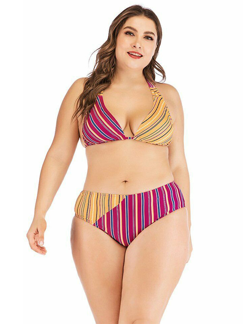 Plus Size Stripped Bikini Set