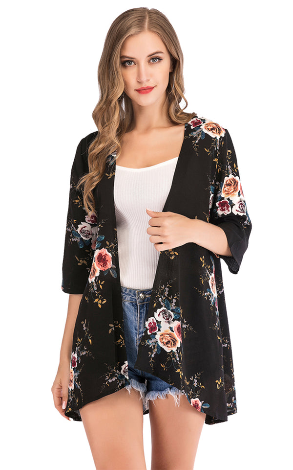 Summer Chifon Black Floral Cover Up