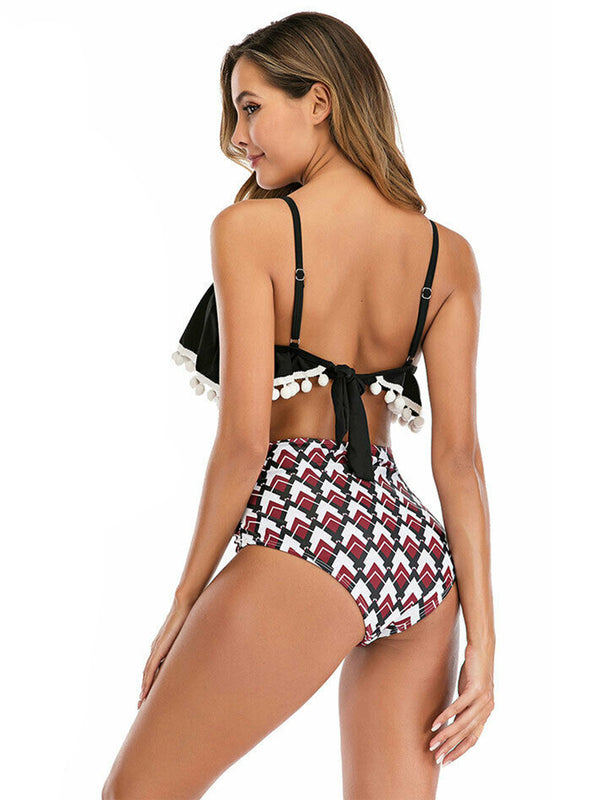 Ruffled Bandage Printed Bikini Set