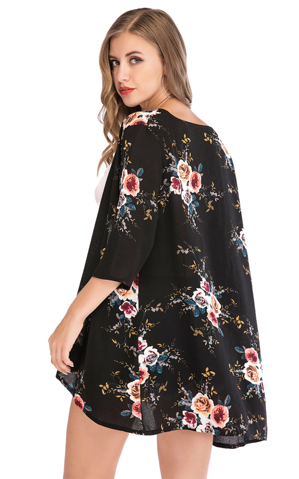 Summer Chifon Black Floral Cover Up