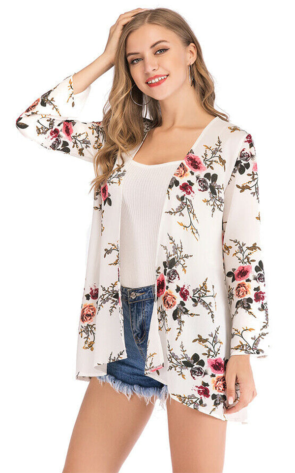 Summer Chifon White Floral Cover Up