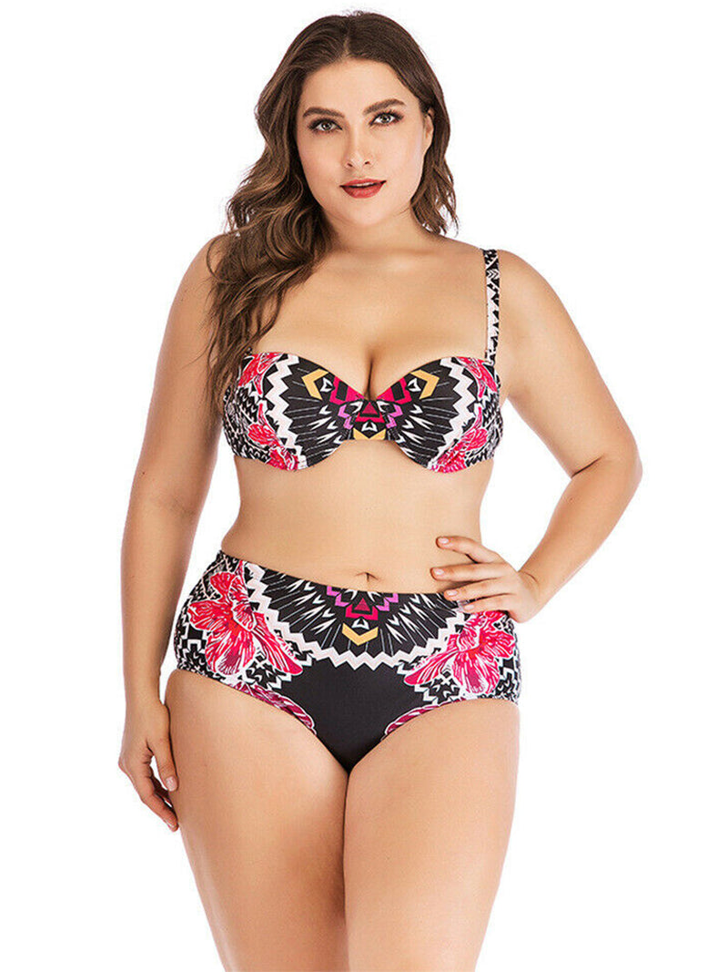 Plus Size Fuchsia Flowers Bikini Set