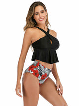 Ruffled Bandage Black Bikini Set