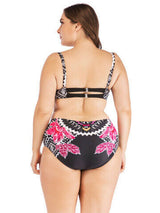 Plus Size Fuchsia Flowers Bikini Set