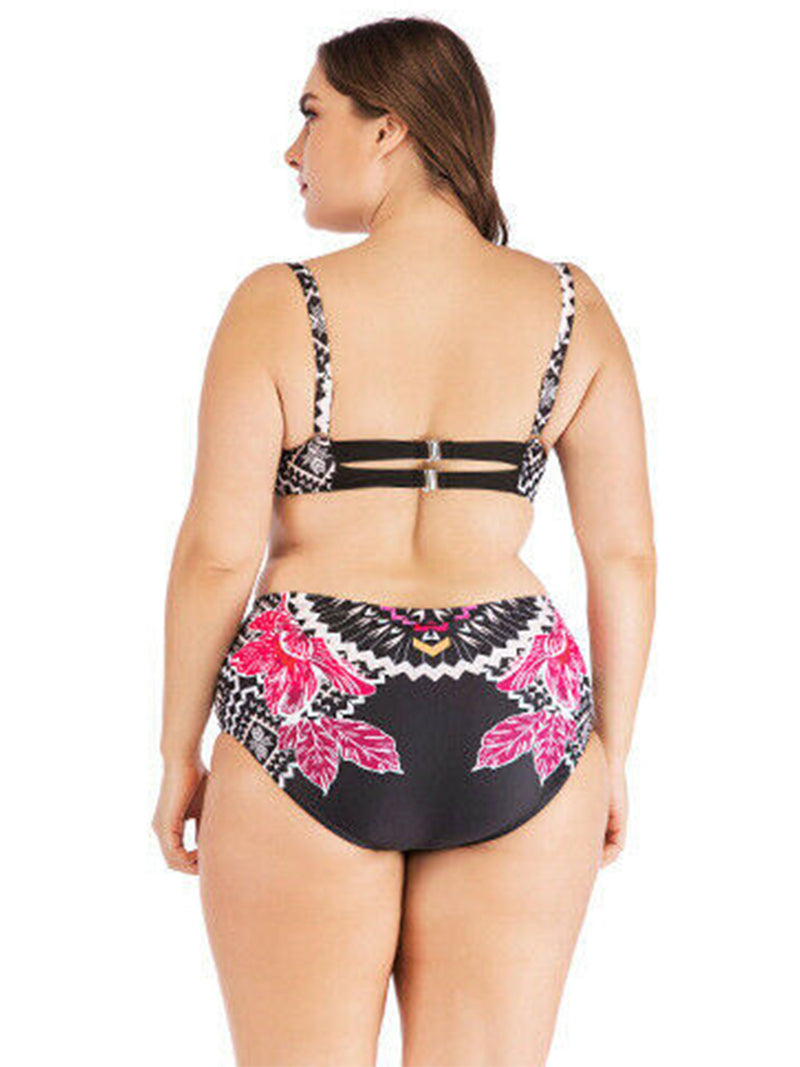 Plus Size Fuchsia Flowers Bikini Set