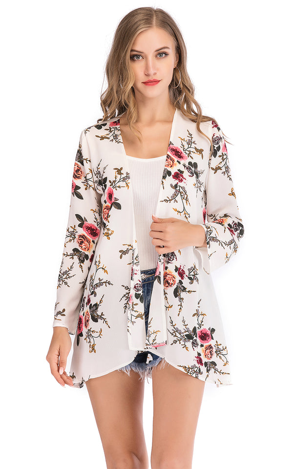 Summer Chifon White Floral Cover Up