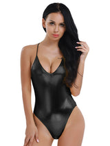 Backless Leather Black Monokini