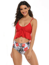 High Waist Ruffled Red Bikini Set