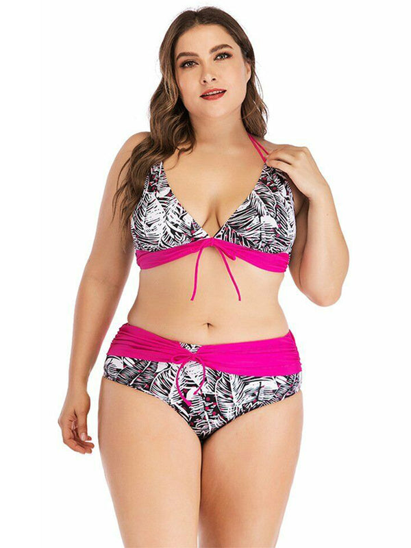 Plus Size Printed Leaves Bikini Set