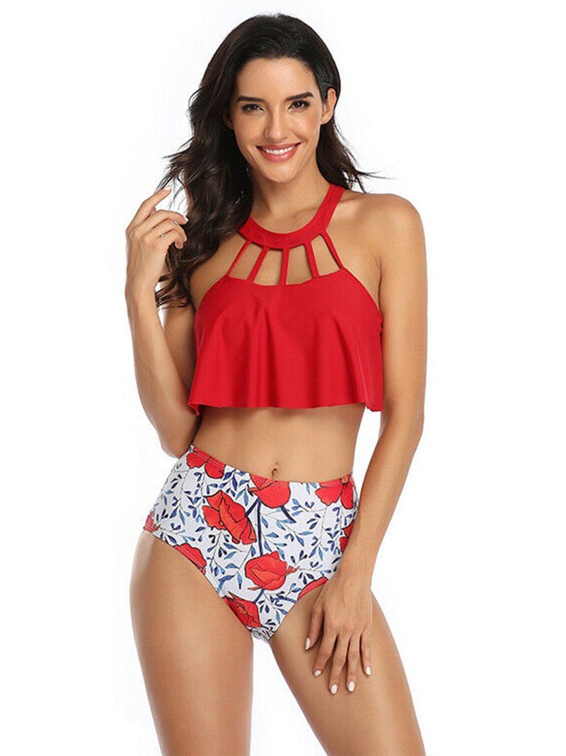 High Waisted Red Bikini Set