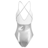 Backless Leather Silver Monokini