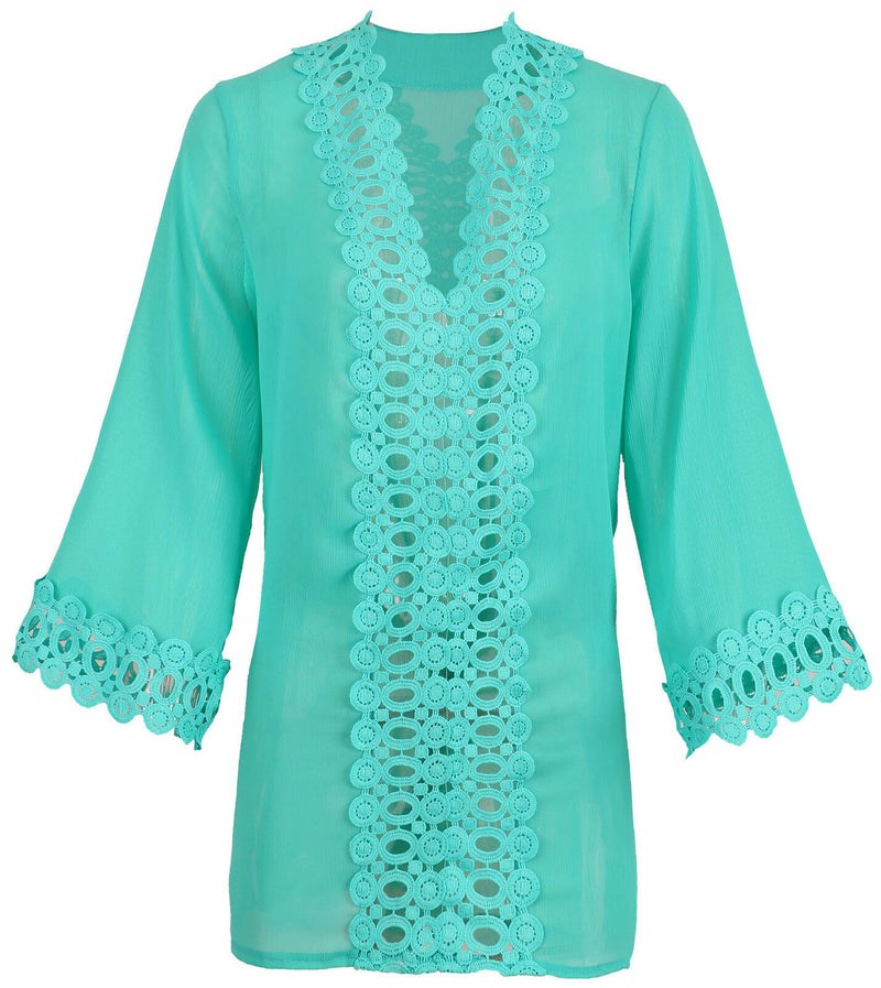 Crochet V-Neck Teal Cover Up