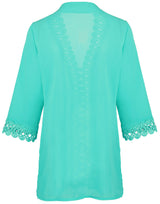 Crochet V-Neck Teal Cover Up