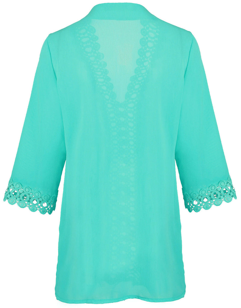 Crochet V-Neck Teal Cover Up