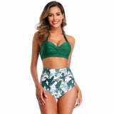 Vintage Retro High Waisted Green Bikini Set