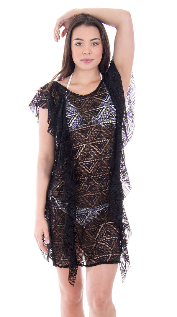 Crochet Hollow Black Cover Up