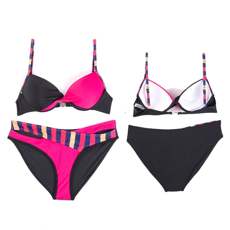 Black & Pink Striped Bikini Set