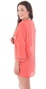 Crochet V-Neck Coral Cover Up