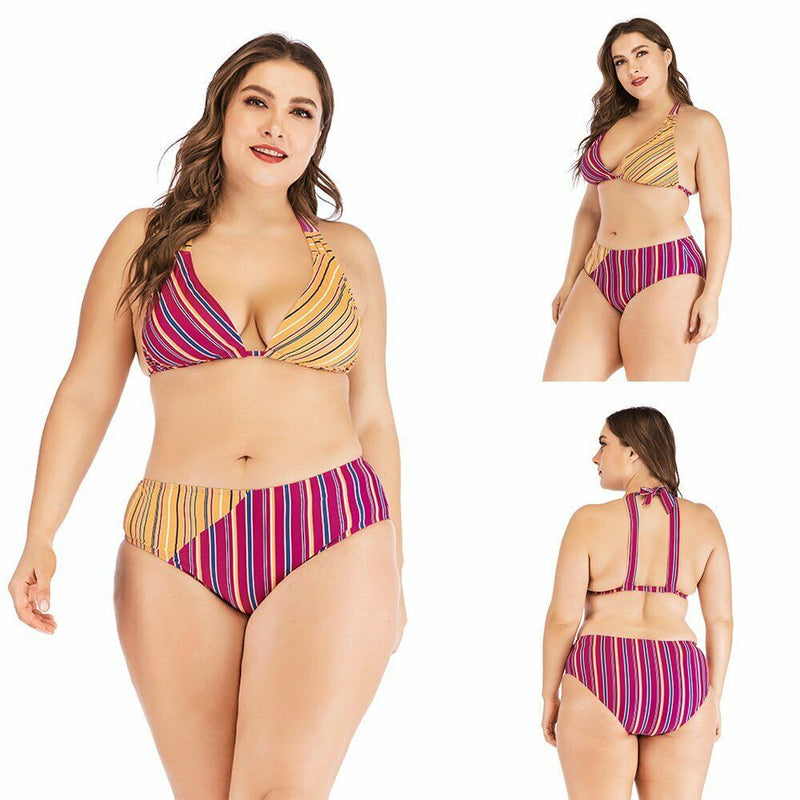 Plus Size Stripped Bikini Set