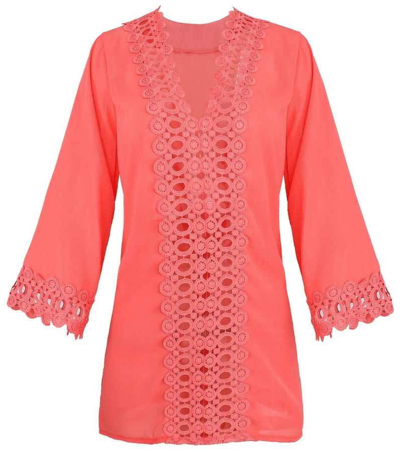 Crochet V-Neck Coral Cover Up