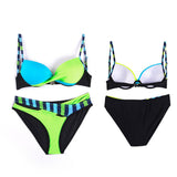 Blue & Green Striped Bikini Set