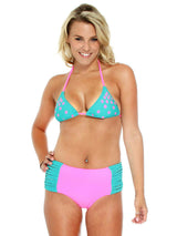 High Waist Pink/Green Bikini Set