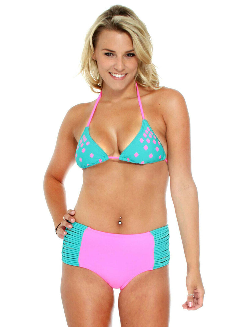 High Waist Pink/Green Bikini Set