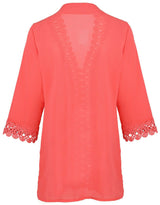 Crochet V-Neck Coral Cover Up