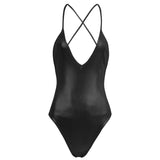 Backless Leather Black Monokini