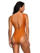 Deep V Neck Orange Thong Monokini