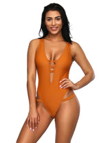 Deep V Neck Orange Thong Monokini