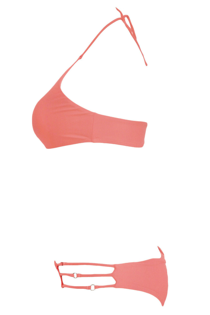 High Neck Pink Open Stripe Bikini Set