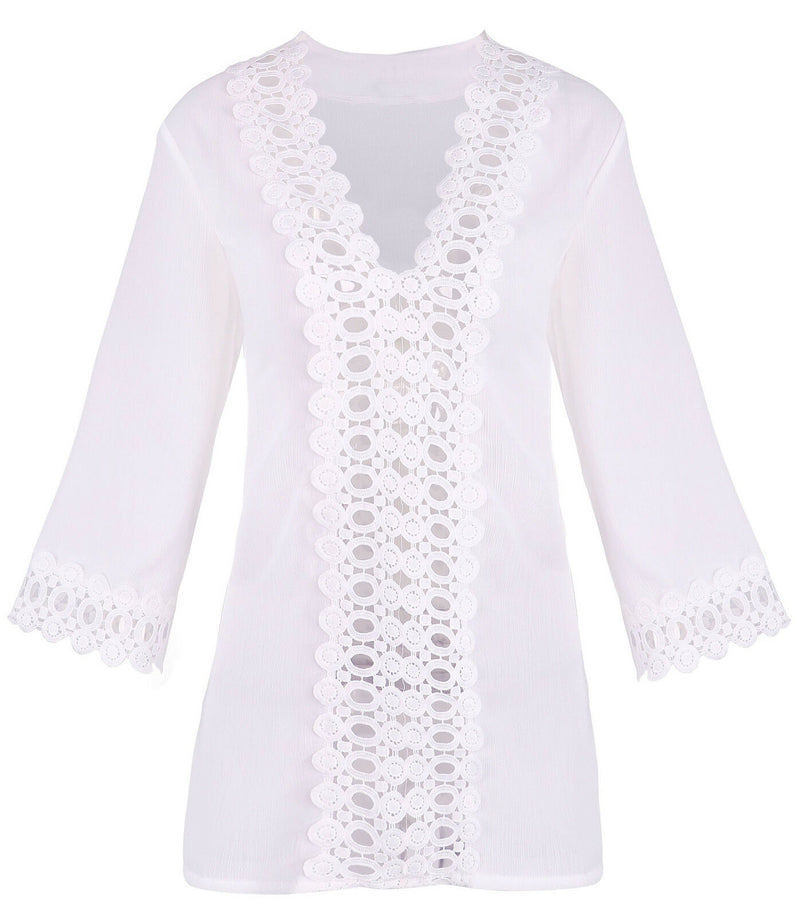 Crochet V-Neck White Cover Up