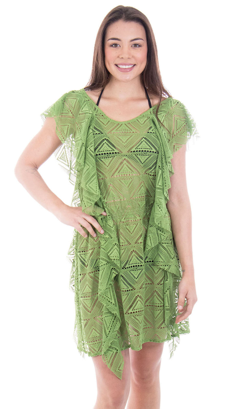 Crochet Hollow Green Cover Up