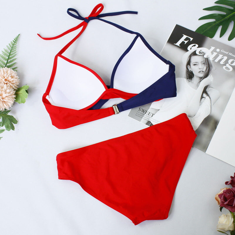 Halter Red & Navy Bikini Set