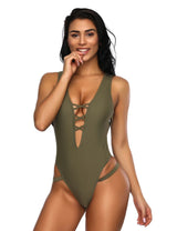 Deep V Neck Olive Thong Monokini