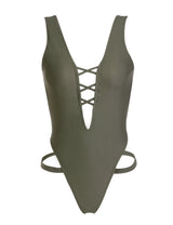 Deep V Neck Olive Thong Monokini