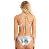 Shiny High-Cut Silver Bikini Set