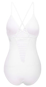 Printed Mesh White Monokini