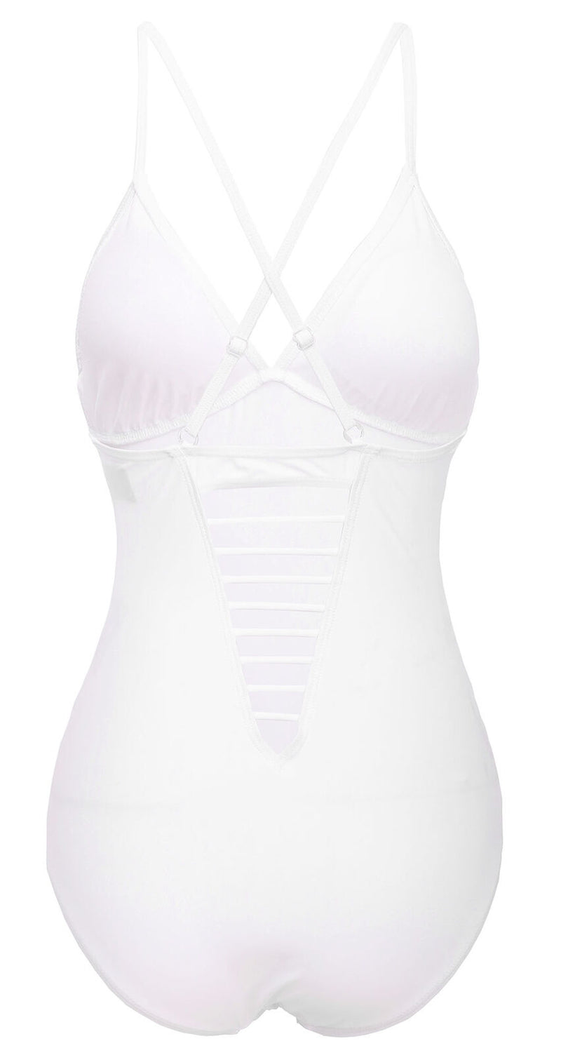 Printed Mesh White Monokini