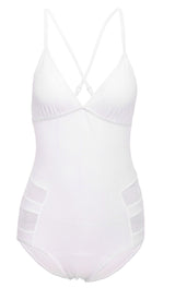 Printed Mesh White Monokini