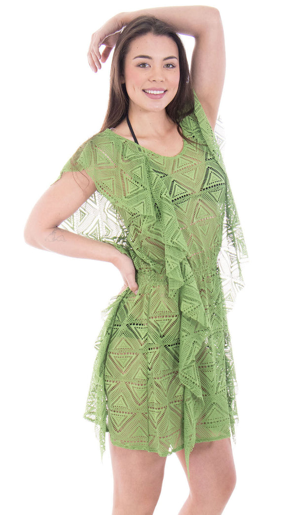 Crochet Hollow Green Cover Up