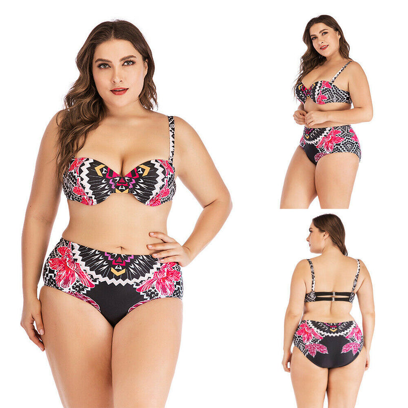 Plus Size Fuchsia Flowers Bikini Set