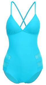 Printed Mesh Turquoise Monokini