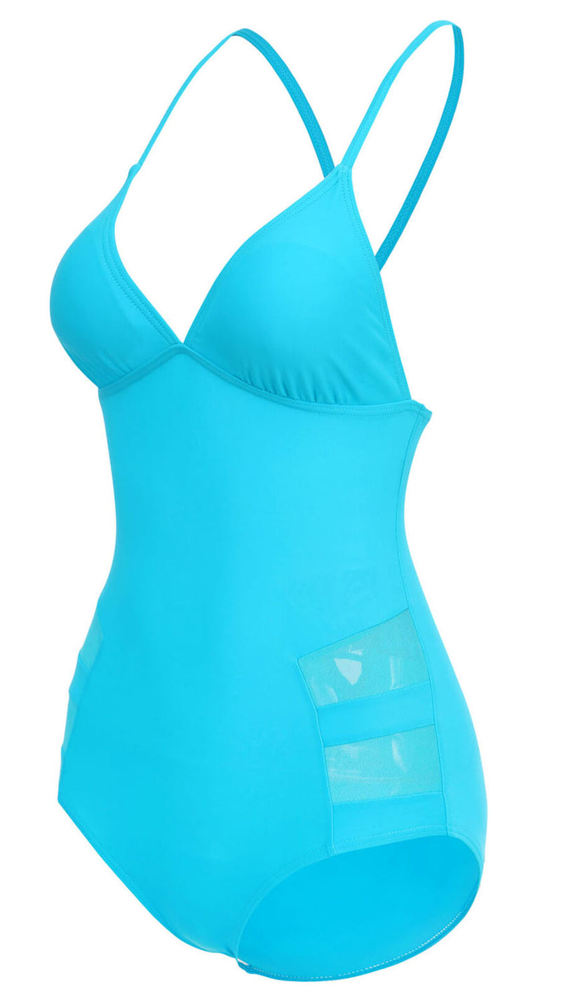 Printed Mesh Turquoise Monokini