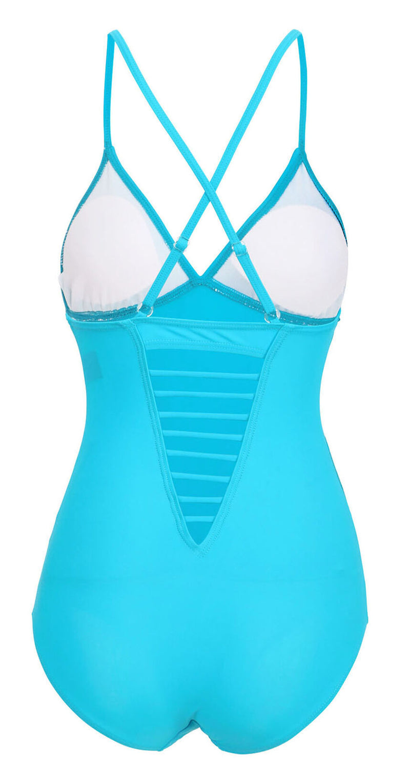 Printed Mesh Turquoise Monokini