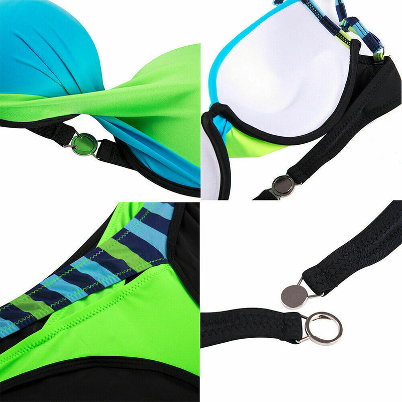 Blue & Green Striped Bikini Set